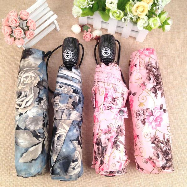 umbrellas automatic three-folding umbrella sun rain women girl mini luxury rose folding protection parasol flower print 
umbrellas automatic three-folding umbrella sun rain women girl mini luxury rose folding protection parasol flower print