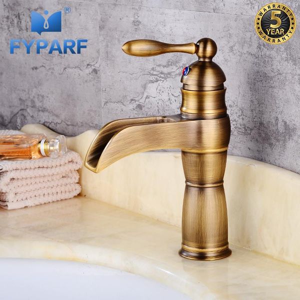 bathroom sink faucets fyparf luxury antique bronze copper carving faucet single handle waterfall for b1024