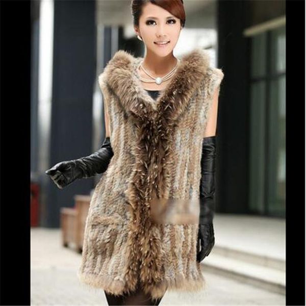 women's vests 2021 genuine knit fur vest with hood raccoon collar jacket fashion women warm outwear, Black;white
women's vests 2021 genuine knit fur vest with hood raccoon collar jacket fashion women warm outwear, Black;white