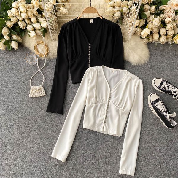 women's knits & tees foamlina elegant spring autumn long sleeve v-neck slim shirt black white single buttons casual streetwear wri
women's knits & tees foamlina elegant spring autumn long sleeve v-neck slim shirt black white single buttons casual streetwear wri