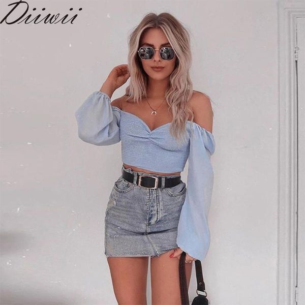 women's t-shirt diiwii women girls fashion one line shoulder lantern sleeve crop navel long t- shirt, White
women's t-shirt diiwii women girls fashion one line shoulder lantern sleeve crop navel long t- shirt, White