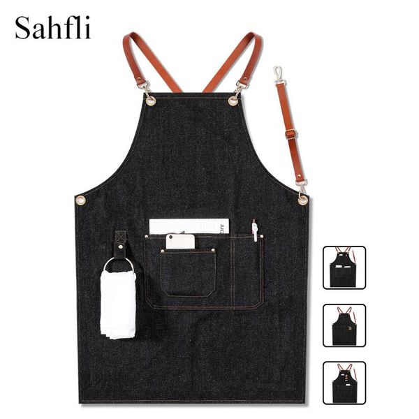 aprons multi-pocket decor pure blue denim material leather shoulder strap overalls sleeveless apron applicable coffee milk tea shop
aprons multi-pocket decor pure blue denim material leather shoulder strap overalls sleeveless apron applicable coffee milk tea shop