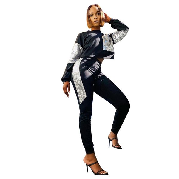 sequin 2 piece set women tracksuits long sleeve crop and pants sweat suit sparkly matching sets streetwear outfits for women, Black;white
sequin 2 piece set women tracksuits long sleeve crop and pants sweat suit sparkly matching sets streetwear outfits for women, Black;white