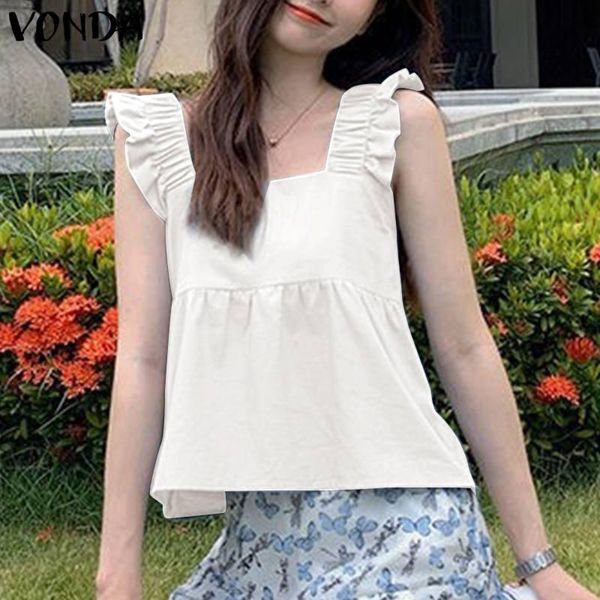 women's blouses & shirts summer sleeveless pleated blouse vonda 2021 women ruffled cuff tank bohemian blusas femininas oversized p, White
women's blouses & shirts summer sleeveless pleated blouse vonda 2021 women ruffled cuff tank bohemian blusas femininas oversized p, White