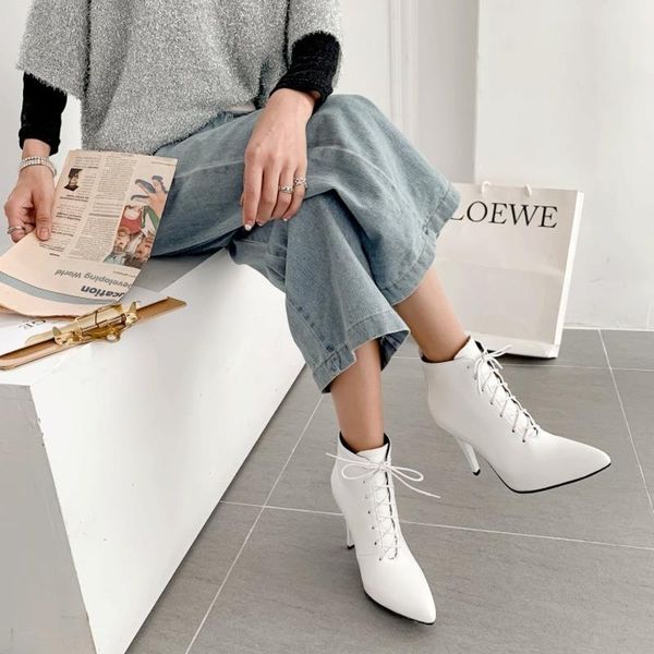 women's stiletto heel short boots pointed toe ankle lace-up high-heels shoes fashion leather upper woman booties, Black
women's stiletto heel short boots pointed toe ankle lace-up high-heels shoes fashion leather upper woman booties, Black