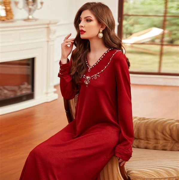 ethnic clothing muslim fashion robe acetate velvet satin burgundy hand-stitched rhinestone long sleeve dress moroccan kaftan dubai abaya, Red
ethnic clothing muslim fashion robe acetate velvet satin burgundy hand-stitched rhinestone long sleeve dress moroccan kaftan dubai abaya, Red