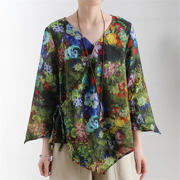 women's blouses & shirts johnature women vintage belt cotton linen v-neck seven sleeve print floral 2021 autumn chinese style, White
women's blouses & shirts johnature women vintage belt cotton linen v-neck seven sleeve print floral 2021 autumn chinese style, White