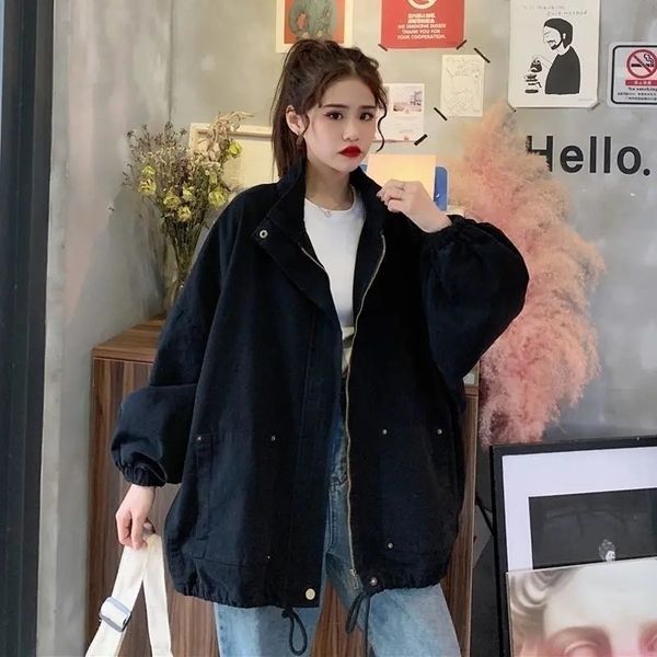 spring autumn korean 2021 new loose medium and drawstring zipper bf windnet red long sleeve tooling coat women's jacket, Black
spring autumn korean 2021 new loose medium and drawstring zipper bf windnet red long sleeve tooling coat women's jacket, Black