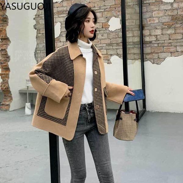women's wool & blends yasuguoji 2021 vintage plaid patchwork woolen coat women long sleeve lapel collar pockets autumn jacket overshirt, Black
women's wool & blends yasuguoji 2021 vintage plaid patchwork woolen coat women long sleeve lapel collar pockets autumn jacket overshirt, Black