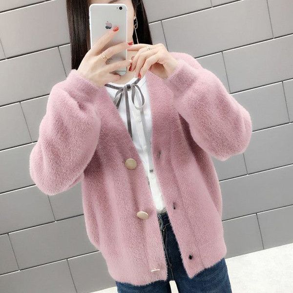 2021 new autumn winter women oversize button warm faux mink knitted sweater jacket female tricot outwear cardigan coat k113z40i, White;black
2021 new autumn winter women oversize button warm faux mink knitted sweater jacket female tricot outwear cardigan coat k113z40i, White;black