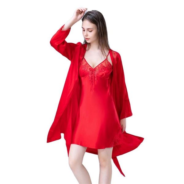 women's sleepwear mulberry silk for women embroidery nightgown satin bathrobe 2-piece suit 100% pure kimono robe set homewear, Black;red
women's sleepwear mulberry silk for women embroidery nightgown satin bathrobe 2-piece suit 100% pure kimono robe set homewear, Black;red