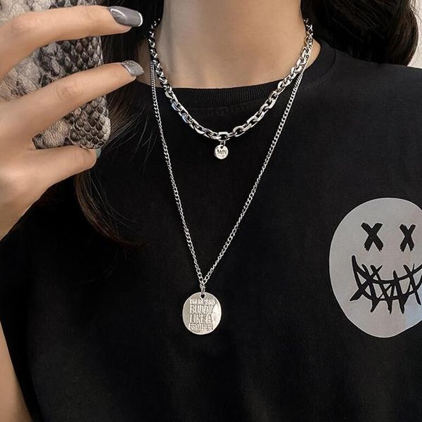double layered wear english round brand necklace female niche hip-hop non-fading sweater chain long wild clavicle chokers, Golden;silver
double layered wear english round brand necklace female niche hip-hop non-fading sweater chain long wild clavicle chokers, Golden;silver