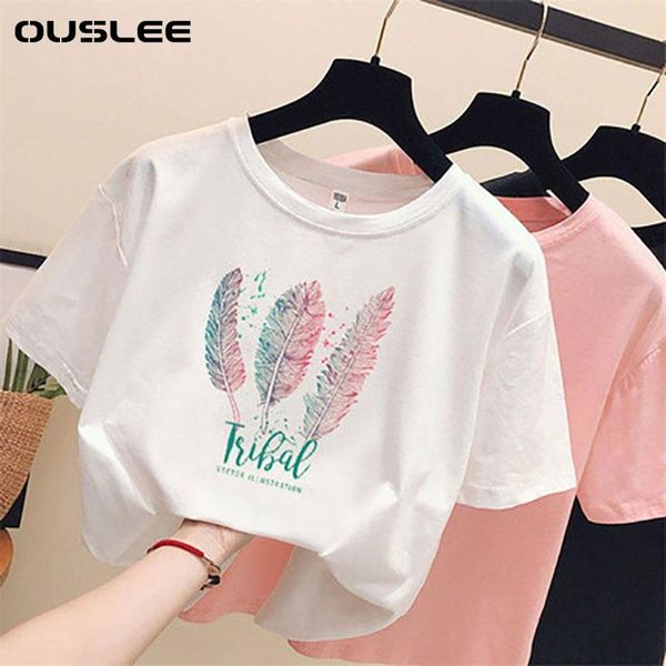 women's t-shirt ouslee women summer fashion feathers print 100% cotton plus size s-5xl o-neck short sleeve ladies basic pink tee, White
women's t-shirt ouslee women summer fashion feathers print 100% cotton plus size s-5xl o-neck short sleeve ladies basic pink tee, White