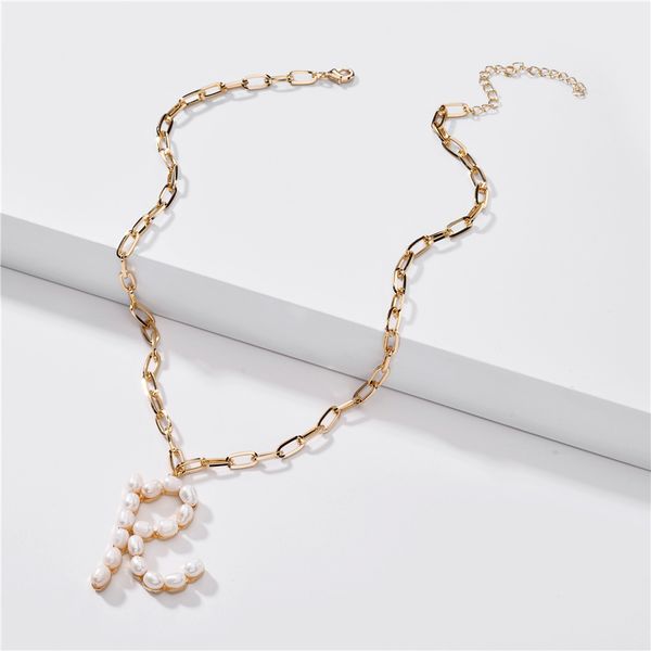 natural freshwater pearl initials pendant baroque pearl letter curb thick chain link necklace for women wedding party jewelry gift, Silver 
natural freshwater pearl initials pendant baroque pearl letter curb thick chain link necklace for women wedding party jewelry gift, Silver