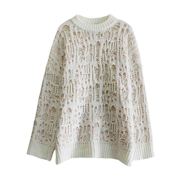 women sweater crew neck pullovers long sleeve hole casual winter loose oversize black white m0212 210514, White;black
women sweater crew neck pullovers long sleeve hole casual winter loose oversize black white m0212 210514, White;black