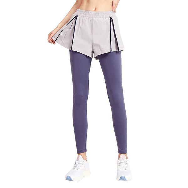 women high waisted yoga pants fake two pieces elastic for fitness running exercise tights leggins outfits, White;red
women high waisted yoga pants fake two pieces elastic for fitness running exercise tights leggins outfits, White;red