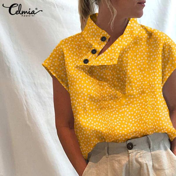 women's blouses & shirts celmia women summer floral blouse 2021 fashion short sleeve high collar casual loose buttons tunic femininas, White
women's blouses & shirts celmia women summer floral blouse 2021 fashion short sleeve high collar casual loose buttons tunic femininas, White