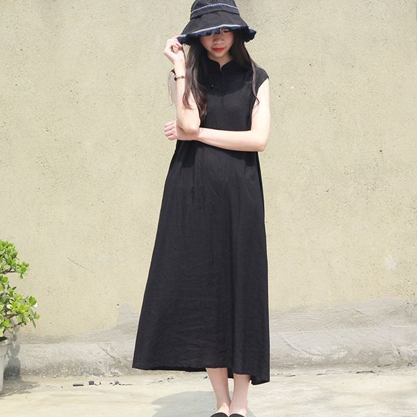 johnature summer loose retro stand plate buckle sleeveles dress simple comfortable cotton linen women solid color dress 210521, Black;gray
johnature summer loose retro stand plate buckle sleeveles dress simple comfortable cotton linen women solid color dress 210521, Black;gray
