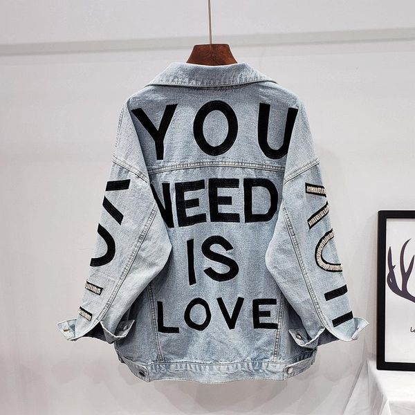 women's jackets street wear spring vintage letter embroidery beading diamond denim jacket women casual ropa de mujer loose washed blue, Black;brown
women's jackets street wear spring vintage letter embroidery beading diamond denim jacket women casual ropa de mujer loose washed blue, Black;brown