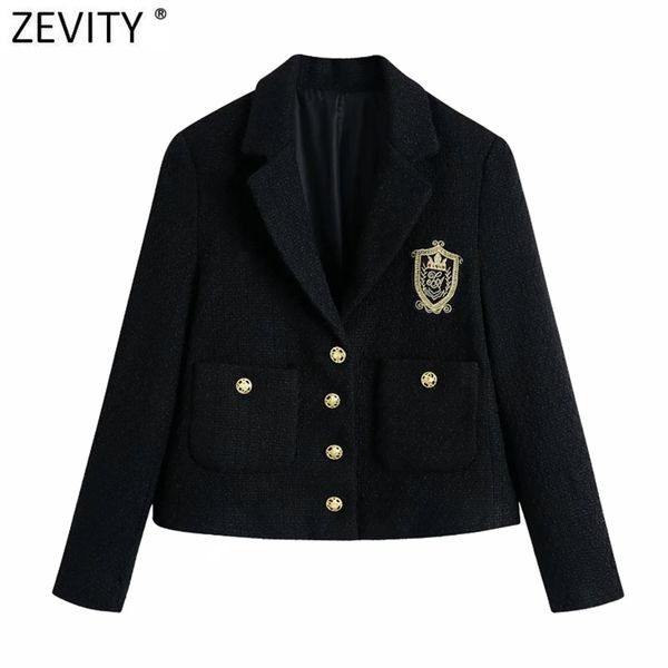 zevity women england style badge patch breasted woolen blazer coat vintage long sleeve pockets female outerwear chic ct663 211019, White;black
zevity women england style badge patch breasted woolen blazer coat vintage long sleeve pockets female outerwear chic ct663 211019, White;black