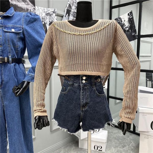 women's sweaters hollow out knit blouse autumn fashion design short front and long back versatile long-sleeve pullover head fishing net, White;black
women's sweaters hollow out knit blouse autumn fashion design short front and long back versatile long-sleeve pullover head fishing net, White;black