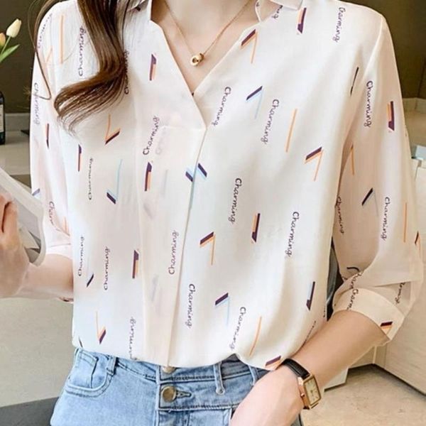 women's blouses & shirts summer fashion v-neck western style three-quarter sleeve shirt niche design printed chiffon, White
women's blouses & shirts summer fashion v-neck western style three-quarter sleeve shirt niche design printed chiffon, White