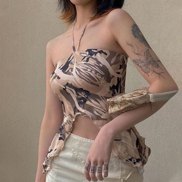 women's tanks & camis crop short women clothes streetwear hanging neck camouflage sling halter backless ruffles office lady, White
women's tanks & camis crop short women clothes streetwear hanging neck camouflage sling halter backless ruffles office lady, White