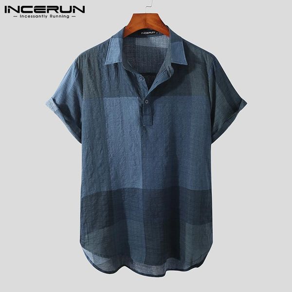 men's casual shirts 2021 men shirt plaid turn down collar summer short sleeve vintage camisas streetwear cotton clothing s-3xl incerun, White;black
men's casual shirts 2021 men shirt plaid turn down collar summer short sleeve vintage camisas streetwear cotton clothing s-3xl incerun, White;black