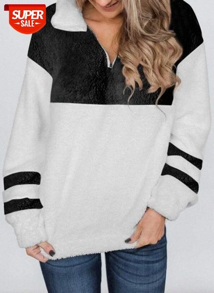 women color matching plush pullover autumn winter long sleeve zipper lapel casual warm fitting for ladies streetwear #xl7h, Black
women color matching plush pullover autumn winter long sleeve zipper lapel casual warm fitting for ladies streetwear #xl7h, Black