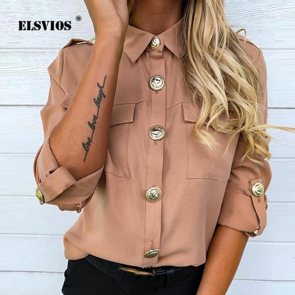 women adjustable sleeve blouse shirts office lady solid button pockets elegant trun down collar drop women's blouses, White
women adjustable sleeve blouse shirts office lady solid button pockets elegant trun down collar drop women's blouses, White
