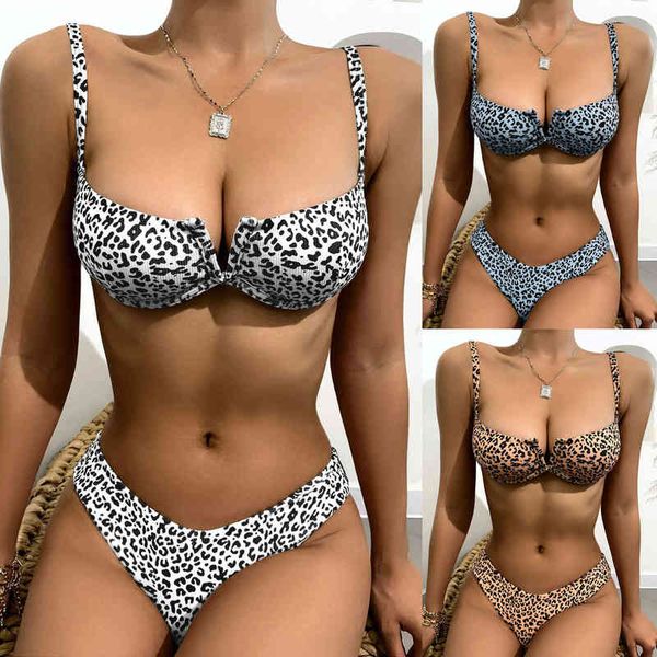 bikini leopard split solid women's two piece exposed swimsuit beach vacation, White;black 
bikini leopard split solid women's two piece exposed swimsuit beach vacation, White;black