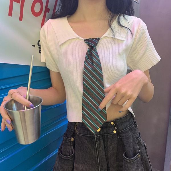 patchwork tie white short sleeve ladies summer preppy style turn-down collar slim t-shirts women's clothing tee hipster t-shirt
patchwork tie white short sleeve ladies summer preppy style turn-down collar slim t-shirts women's clothing tee hipster t-shirt