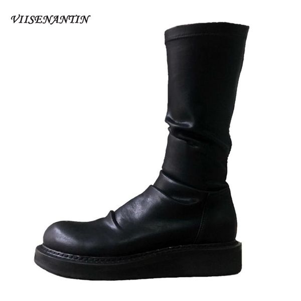 boots autumn winter thin elastic mid-tube thick-soled ruffled pleated decoration women's platform mid-calf, Black
boots autumn winter thin elastic mid-tube thick-soled ruffled pleated decoration women's platform mid-calf, Black