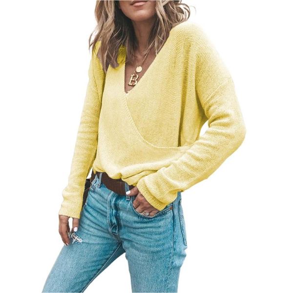 women's sweaters 2021 women sweater casual long sleeve loose pullover deep v neck front wrapped knitted for, White;black
women's sweaters 2021 women sweater casual long sleeve loose pullover deep v neck front wrapped knitted for, White;black