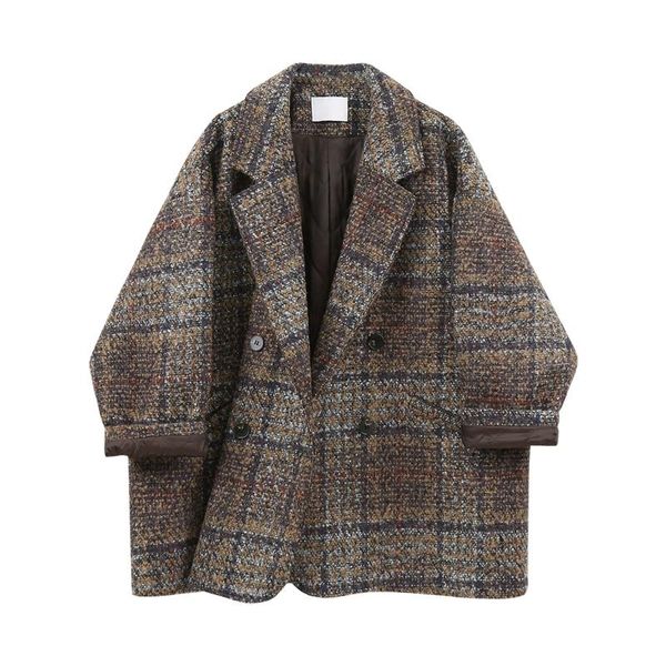women's wool & blends lazy style woolen coat for women autumn and winter thick loose casual plaid tweed jacket, Black
women's wool & blends lazy style woolen coat for women autumn and winter thick loose casual plaid tweed jacket, Black
