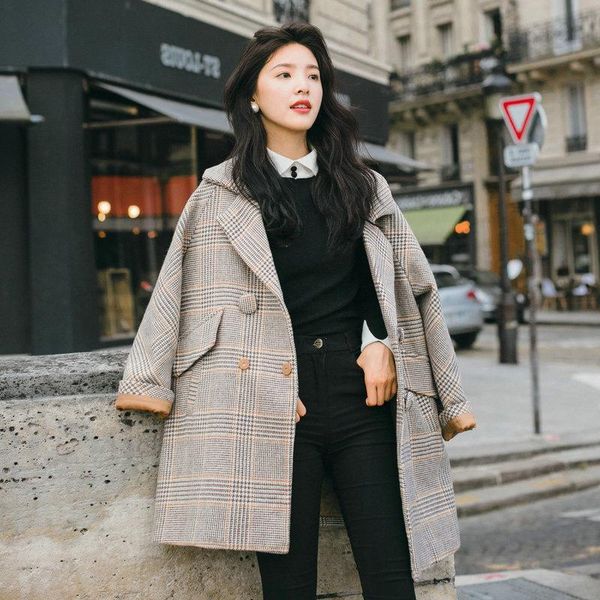 women's trench coats korean fall autumn winter fashion wool blends vintage loose plaid long coat casual women female jackets plus cloth, Tan;black
women's trench coats korean fall autumn winter fashion wool blends vintage loose plaid long coat casual women female jackets plus cloth, Tan;black