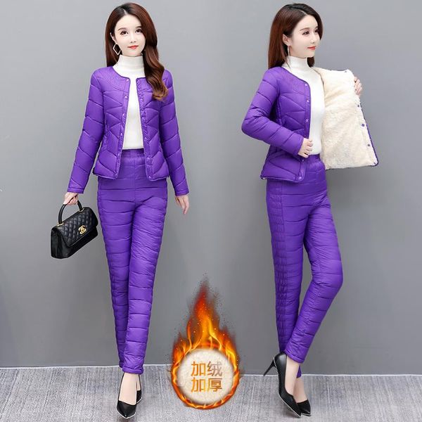 women's two piece pants plus size winter warm down cotton jacket coat women vintage outwear velvet trousers parkas female 2 set, White
women's two piece pants plus size winter warm down cotton jacket coat women vintage outwear velvet trousers parkas female 2 set, White