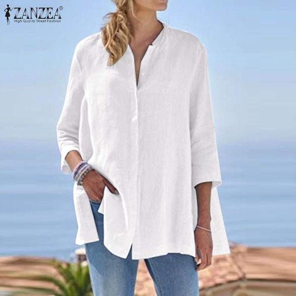 women's blouses & shirts women elegant 3/4 sleeve shirt zanzea summer casual cotton linen blouse vintage loose buttons down stand colla, White
women's blouses & shirts women elegant 3/4 sleeve shirt zanzea summer casual cotton linen blouse vintage loose buttons down stand colla, White