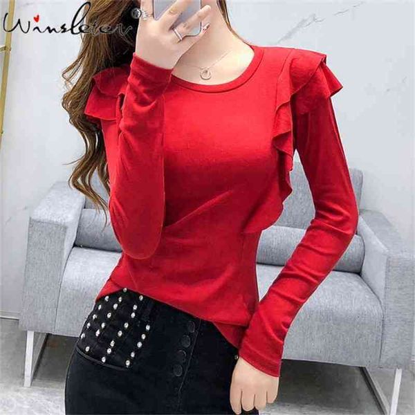 cotton tee shirt solid color ruffles t women casual o-neck long sleeve spring korean white tshirt s-3xl t03813b 210421, Black;gray
cotton tee shirt solid color ruffles t women casual o-neck long sleeve spring korean white tshirt s-3xl t03813b 210421, Black;gray