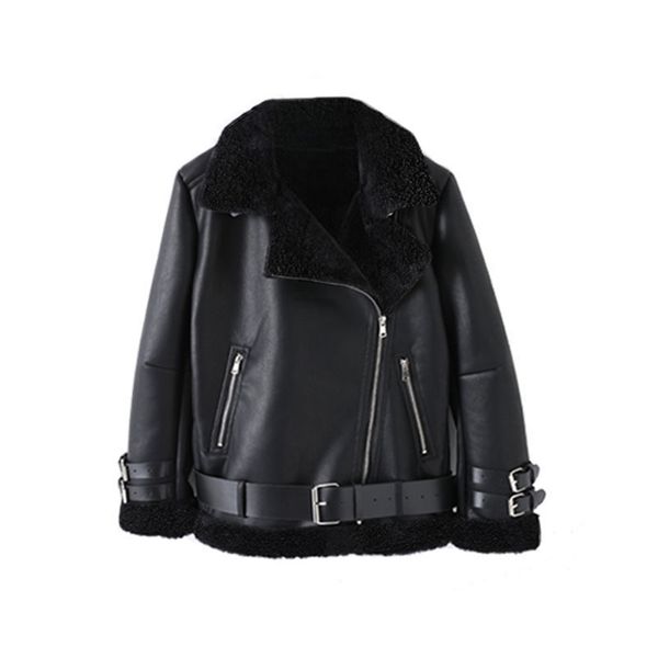 za leatther jacket women sheepskin coat streewear s thick warm faux lamb leather belt outwear 211215, Black
za leatther jacket women sheepskin coat streewear s thick warm faux lamb leather belt outwear 211215, Black