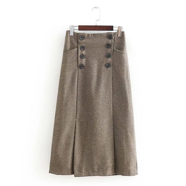skirts 2021 women vintage buttons twill woolen midi skirt faldas mujer high street casual slim work wear pencil qun210, Black 
skirts 2021 women vintage buttons twill woolen midi skirt faldas mujer high street casual slim work wear pencil qun210, Black