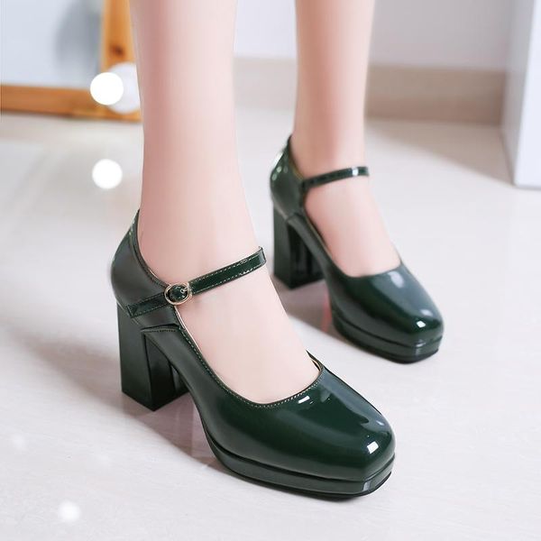 spring thick-soled thick women's shoes european style high-heeled women square head buckle with single fashion dress, Black
spring thick-soled thick women's shoes european style high-heeled women square head buckle with single fashion dress, Black