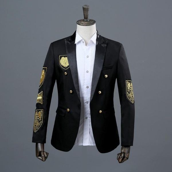 men's suits & blazers fashion blazer dress double breasted groom wedding suit korean gold embroidery men americanas para hombre de vest, White;black 
men's suits & blazers fashion blazer dress double breasted groom wedding suit korean gold embroidery men americanas para hombre de vest, White;black