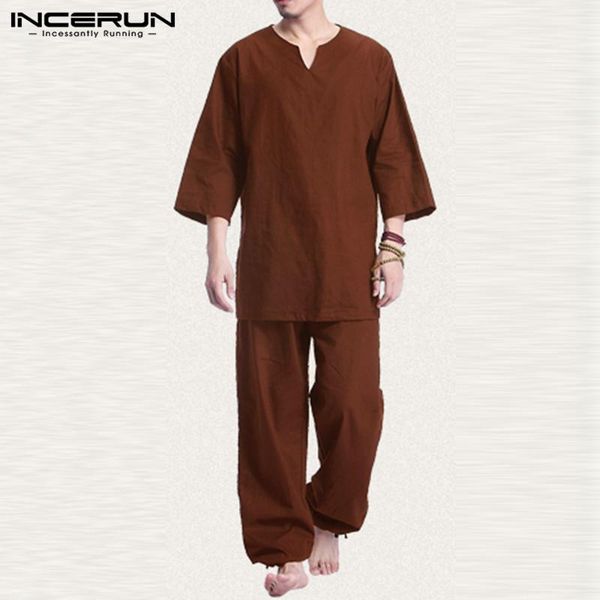 men's tracksuits man solid color chinese style suits streetwear incerun mens vintage sets cotton v neck 3/4 sleeve blouse elastic pants, Gray
men's tracksuits man solid color chinese style suits streetwear incerun mens vintage sets cotton v neck 3/4 sleeve blouse elastic pants, Gray