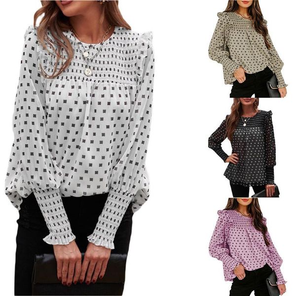 women's blouses & shirts crew neck dot printed chiffon blouse casual long lantern sleeve ruffle loose summer autumn top, White
women's blouses & shirts crew neck dot printed chiffon blouse casual long lantern sleeve ruffle loose summer autumn top, White