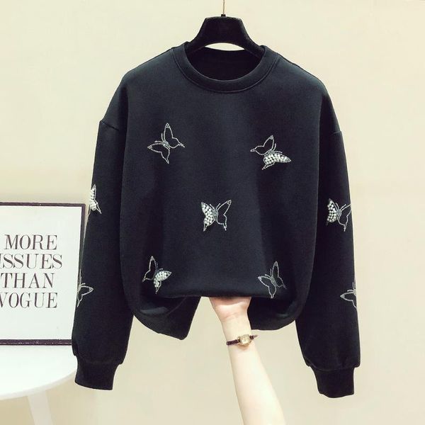 women's hoodies & sweatshirts 2021 autumn o-neck beading butterfly cotton women long sleeve ins fashion, Black
women's hoodies & sweatshirts 2021 autumn o-neck beading butterfly cotton women long sleeve ins fashion, Black