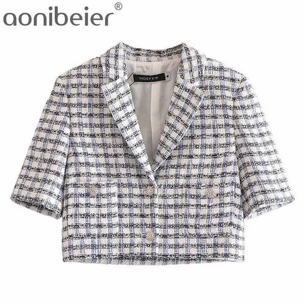 women's suits & blazers aonibeier summer autumn short sleeve woolen single breasted women cropped patch pockets female plaid jacket 20, White;black
women's suits & blazers aonibeier summer autumn short sleeve woolen single breasted women cropped patch pockets female plaid jacket 20, White;black