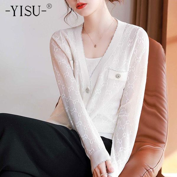 women's knits & tees yisu women spring hollow out coat v-neck solid color sweater cardigan casual simple all-match knitted thin section, White
women's knits & tees yisu women spring hollow out coat v-neck solid color sweater cardigan casual simple all-match knitted thin section, White