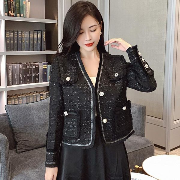 women's jackets high end black bright silk small fragrant short coat ladies temperament tweed jacket women 2021 autumn winter outerwear, Black;brown
women's jackets high end black bright silk small fragrant short coat ladies temperament tweed jacket women 2021 autumn winter outerwear, Black;brown
