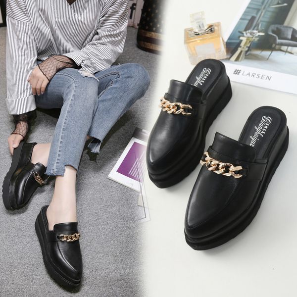 sandals famous leisure outing cozy slippers ladies platform leather mules pointy shoes metal chains closed toe slides wedges efb5, Black
sandals famous leisure outing cozy slippers ladies platform leather mules pointy shoes metal chains closed toe slides wedges efb5, Black